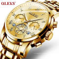 OLEVS 2859 hommes d&#39;affaires de mode montre à quartz tourbillon logo design multi-fuseau montre en acier montre-bracelet à Quartz de luxe